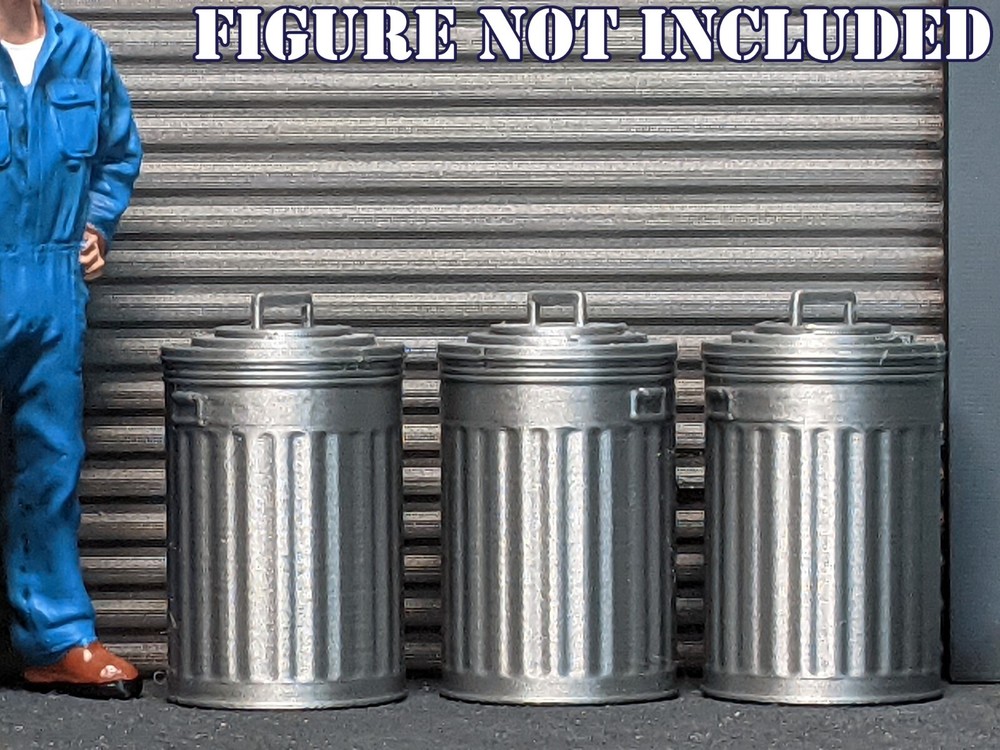 1/24 1/25 Scale Metal Trash Cans – For garage/workshop diorama (set of 3)