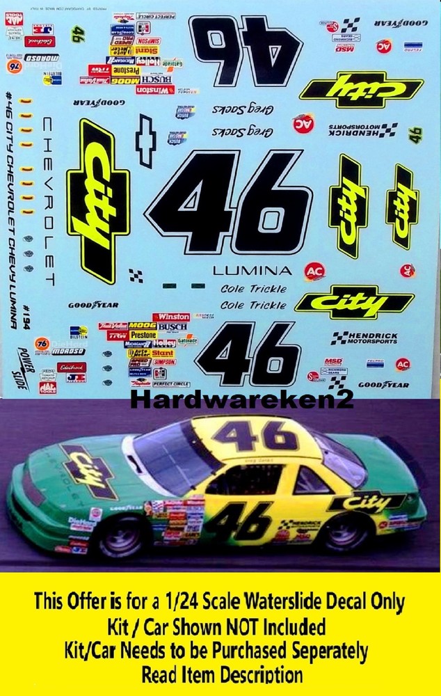 NASCAR DECAL #46 CITY CHEVROLET 1989 LUMINA COLE TRICKLE – DAYS OF THUNDER
