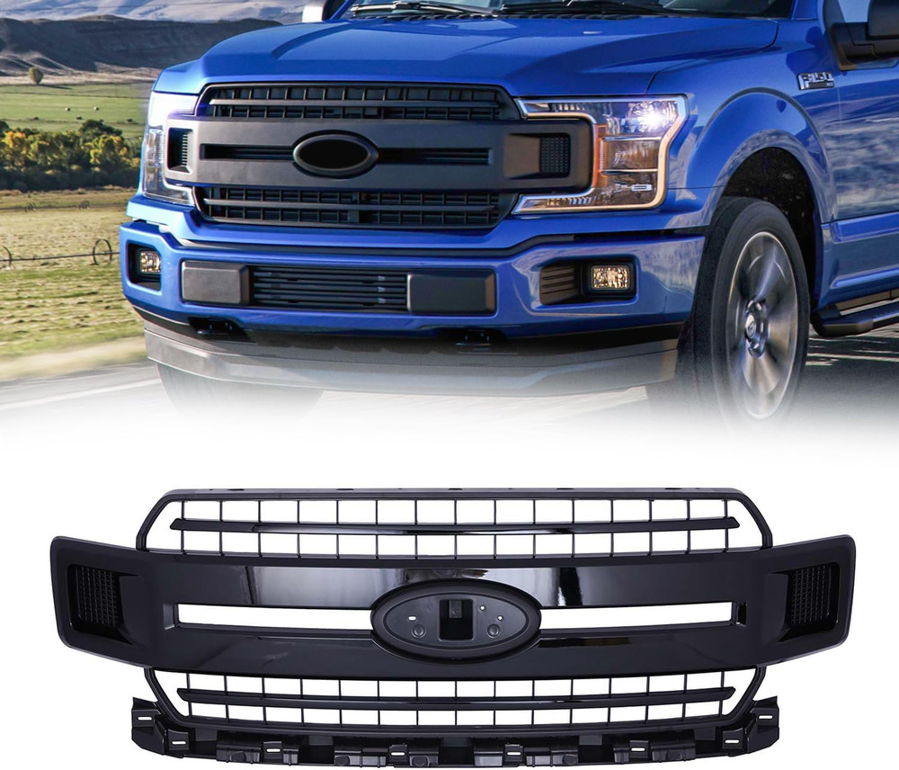 Front Upper Hood Grille Grill Gray Compatible with 2018-2020 Ford F150 XLT XL, R