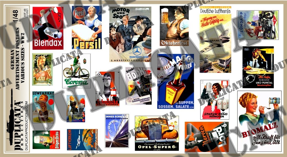 Diorama/Model Accessory – 1/48 German Ad Posters, Various Sizes #1 – WW2