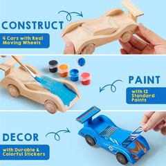 Wooden Race Car Craft Kit – 4 Small DIY Toys for Kids Boys Girls Ages 8+