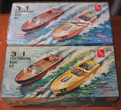 AMT Customizing Boat Kit Lot of 2 Vintage Built in Box & Unbuilt Blueprinter 60s