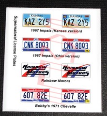 SUPERNATURAL TV SHOW CAR miniature LICENSE PLATES for 1/25 scale MODEL CARS—READ