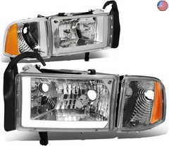 DNA MOTORING HL-LB-DR944-CH-AM Chrome Amber Headlights with LED DRL Compatible