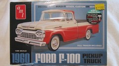 AMT 1960 FORD F-100 PICK UP TRUCK WITH TRAILER 1/25 SCALE MODEL KIT