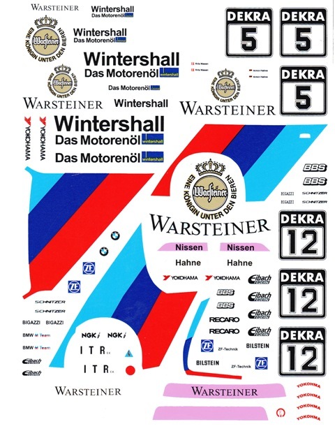 #5 or #12 WARSTEINER BMW 1991 1/25th – 1/24th Scale Waterslide Decals