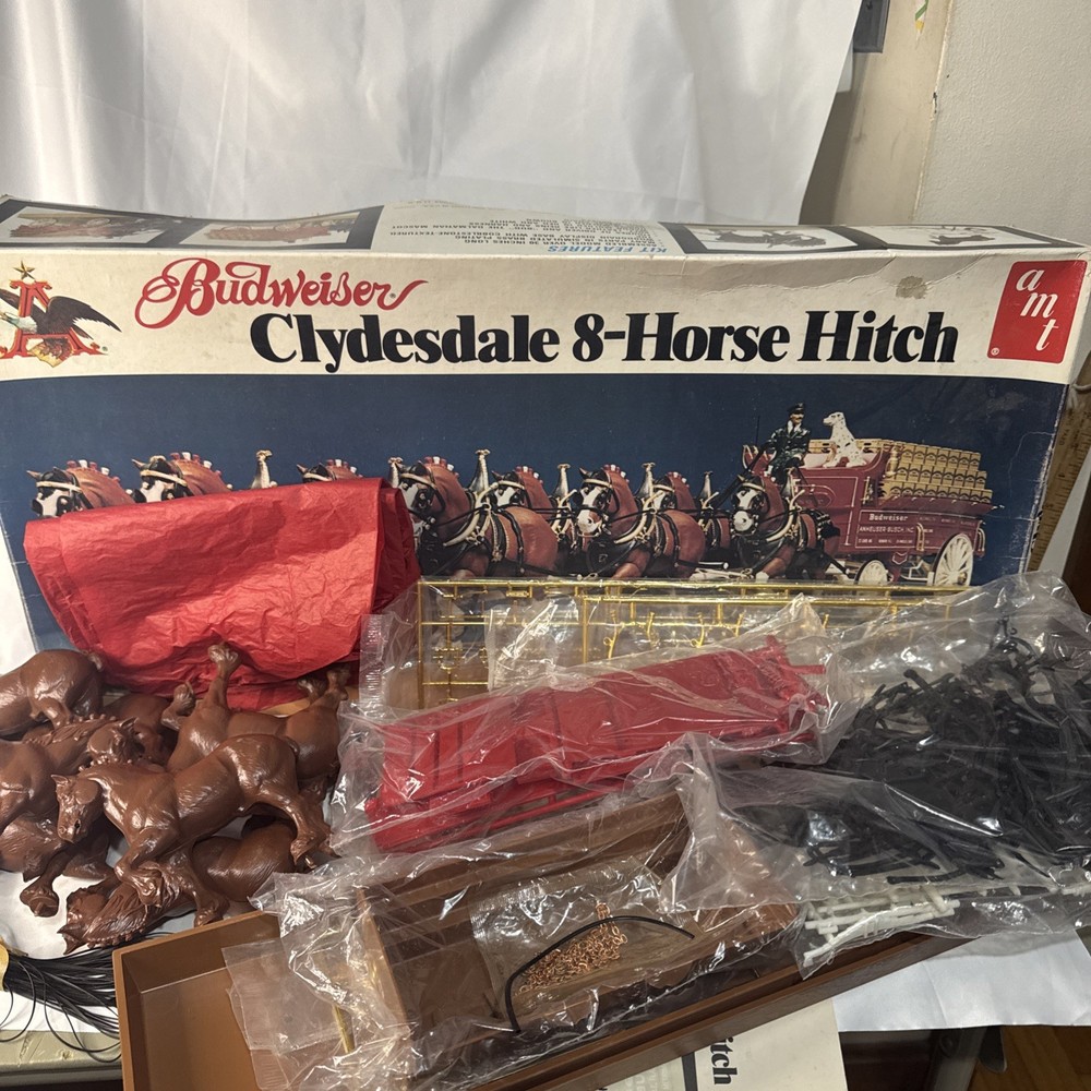vtg AMT Budweiser Clydesdale 8-horse hitch Model Kit ERTL Unbuilt Sealed Bags
