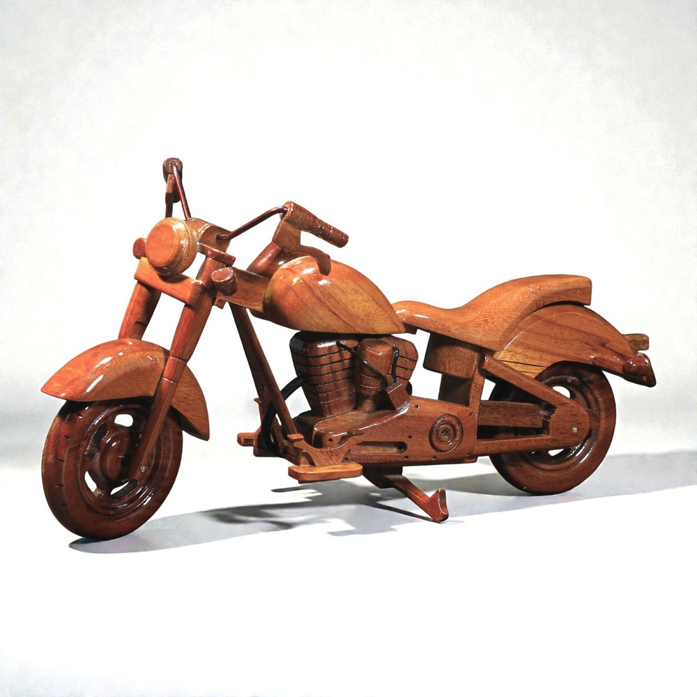 Handmade FX-Style Cruiser Motorcycle Wood Model | V-Twin Custom Bike Decor