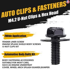 YKWYKW M6-1.0 Body Bolts & U-Nut Clips Kits,Hex Head Automotive Body Fender