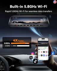 WOLFBOX G930 10” Rear View Mirror Camera with 5.8GHz WiFi, 4K Dash Cam Front
