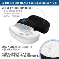 Everlasting Comfort Memory Foam Seat Cushion for Office, Travel and Home – Gray.