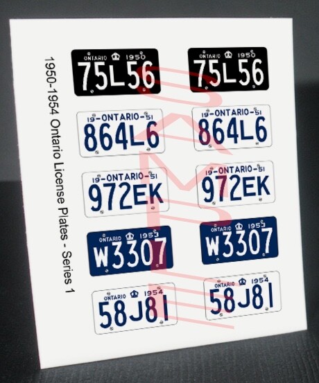 1950 – 1954 ONTARIO CANADA miniature LICENSE PLATES for 1/25 scale MODEL CARS