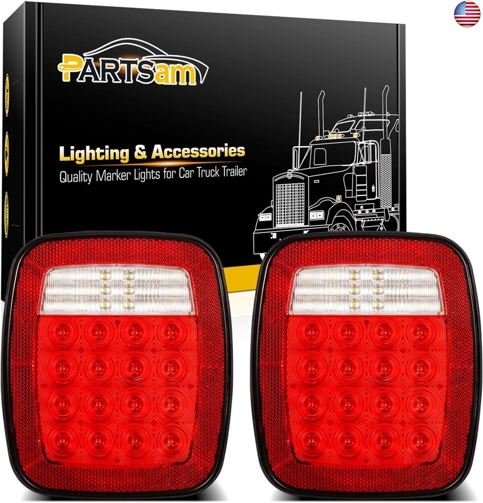 Partsam Pair 38 LED Universal Tail Brake Turn Stop License Back up Reverse