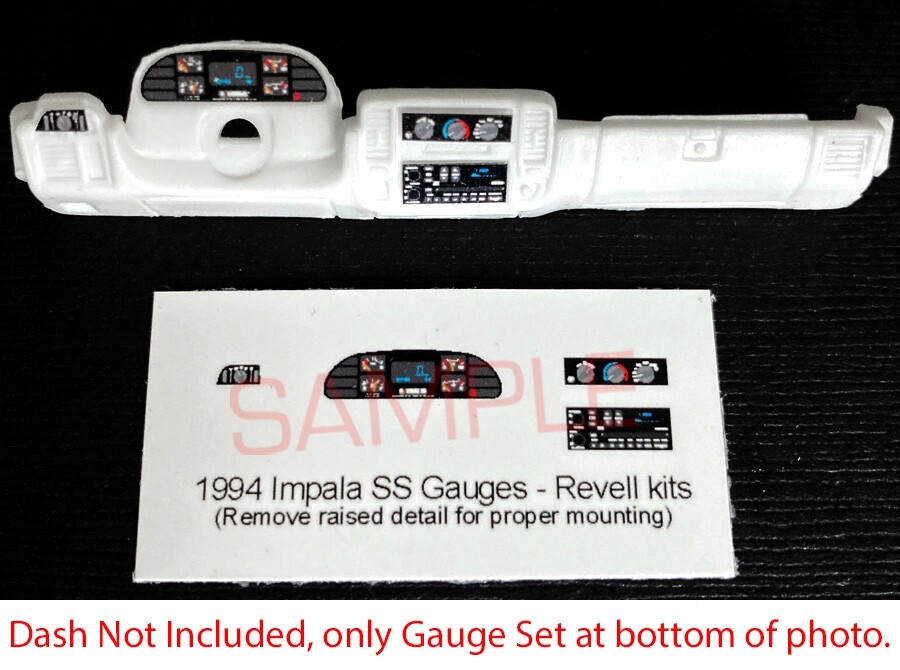 1994 CHEVROLET IMPALA SS GAUGE FACES for 1/25 scale REVELL KITS—PLEASE READ DESC