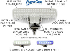 Dual Color LED Boat Spreader Light Deck Flood Beam Stainless Hardware & Bracket