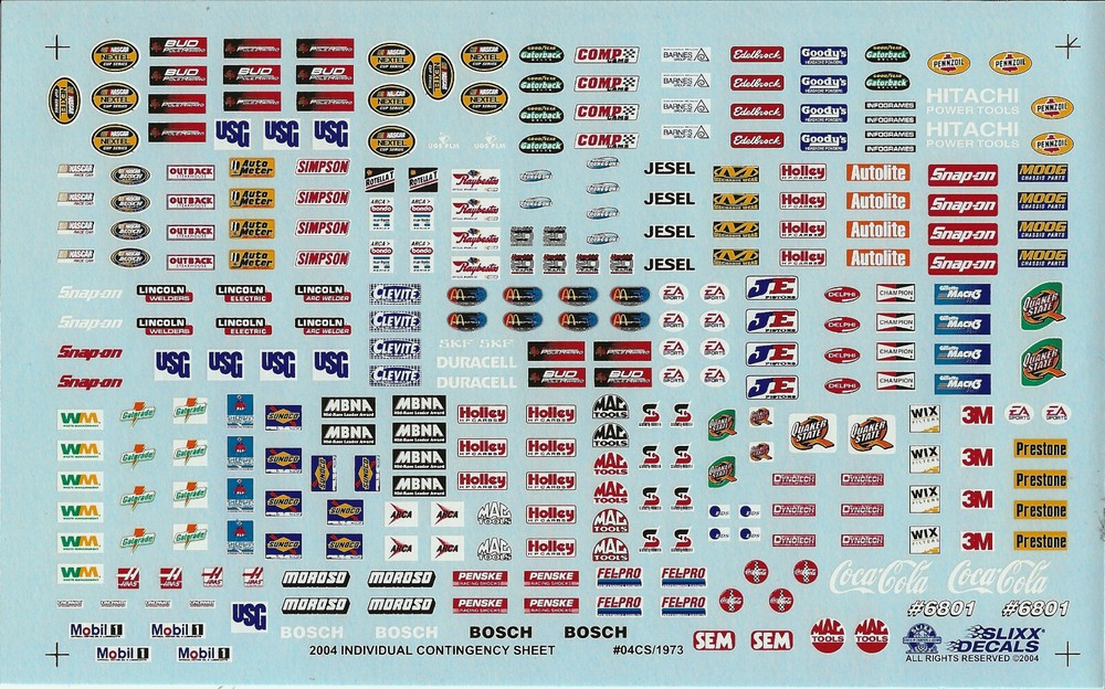 NASCAR DECAL 2004 INDIVIDUAL STOCK CAR FENDER CONTINGENCIES – 1/24