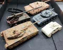 Lot of 5 Rough 1:35 Built Painted Plastic Model Tank Kits Modern Merkava M110