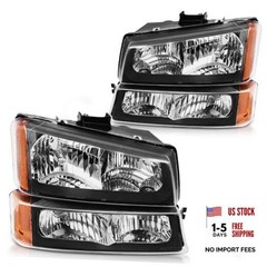 Headlight Assembly Compatible with Black Housing Amber Reflector Clear Lens