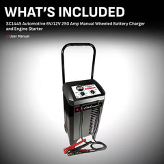 Wheeled Manual 10-Amp Car Battery Charger and 250A Engine Starter, 50A Boost, 6V
