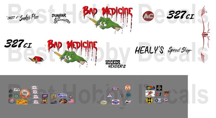 Dale Healy’s Bad Medicine 1965 Chevy Nova II 1/24th scale Waterslide Decal NHRA