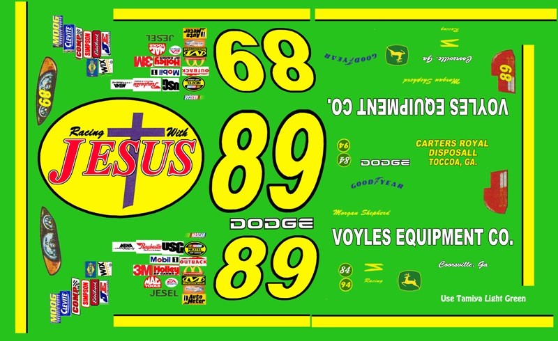 #89 Morgan Shepherd Racing with Jesus 1/24th – 1/25th Scale Decals