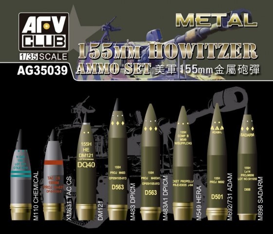 AFV Club Model AG35039 1/35 NATO 155mm Howitzer Ammo Set (Brass)