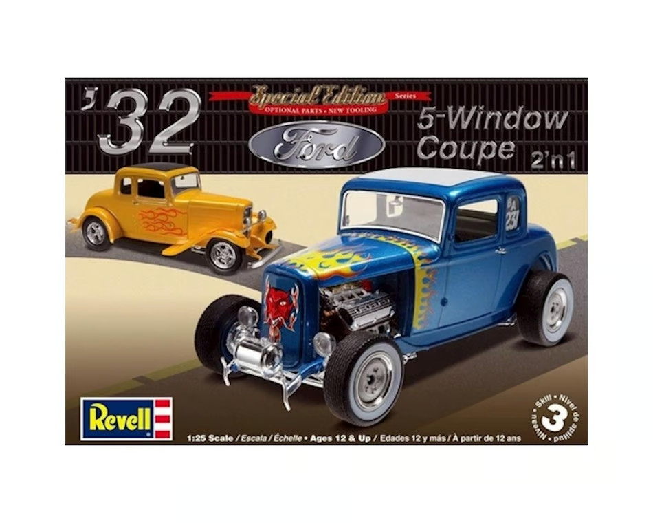 Revell 1/25 ’32 Ford 5 Window Coupe 2′ n 1 Blue