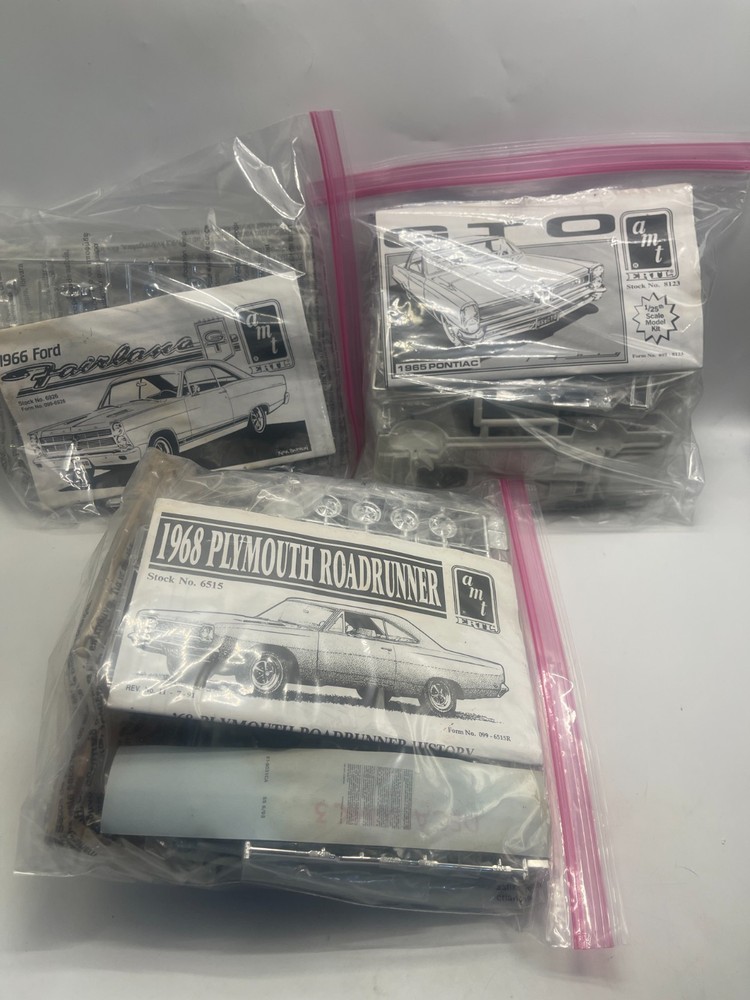 AMT 1960’s Muscle Car Model Kits 68 Roadrunner 66 Ford Fairlane GT 64 GTO NO BOX