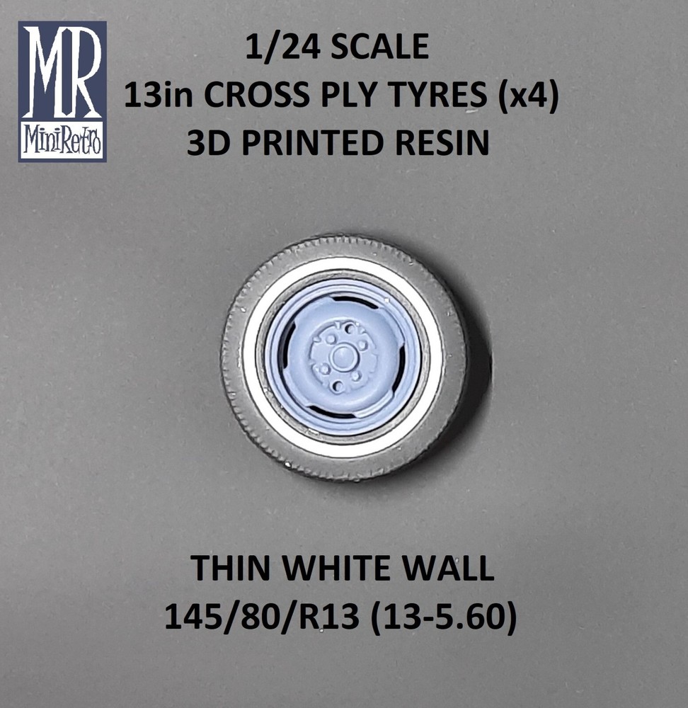Thin White/Red Wall Tyres (x4) 1/24 Scale Resin – MiniRetro