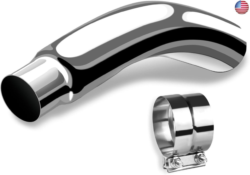 4 Inch Exhaust Elbow Tip with a Clamp, Chrome Structure,4” Inlet 6” Outlet