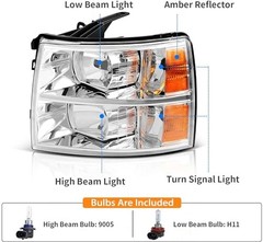 2PCS Headlights Assembly W/Bulbs and Harness For 2007-2013 Chevy Silverado