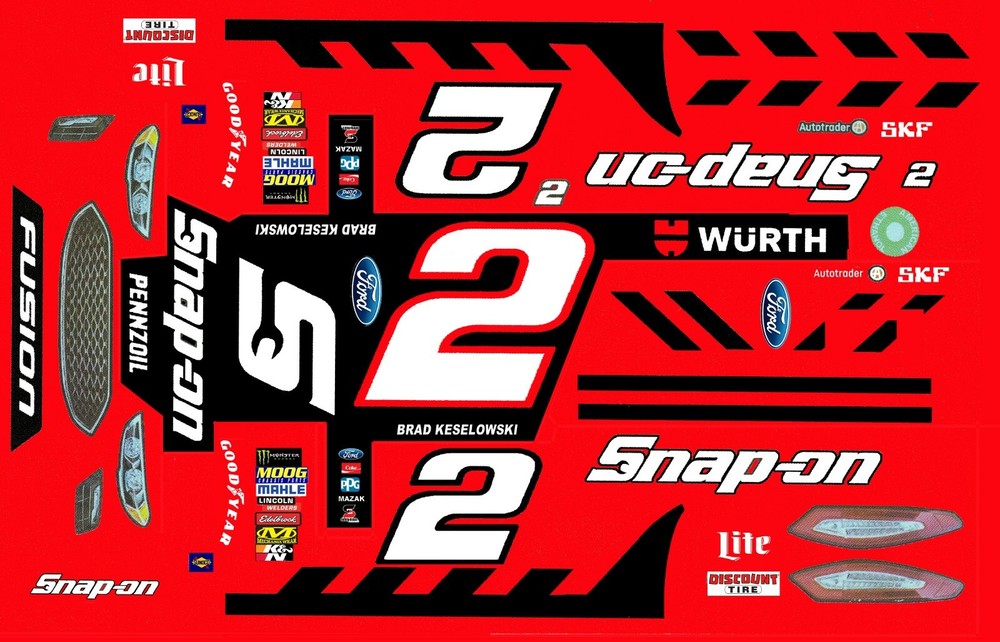 #2 Brad Keselowski Snap On 2018 Ford 1/43rd Scale Nascar Waterslide Decals
