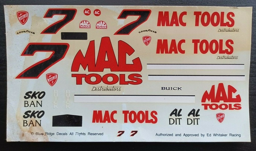 Blue Ridge Decals | No. ? | 1:25 Buick #7 Mac Tools Decals