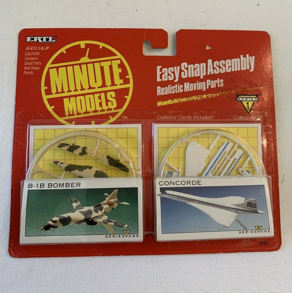 Vintage 1990 ERTL Minute Models Series 1 Concorde B-1B Bomber Airplanes