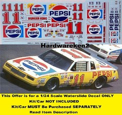 NASCAR DECAL #11 PEPSI WHITE 1983 MONTE CARLO DARRELL WALTRIP 1/24 POWERSLIDE