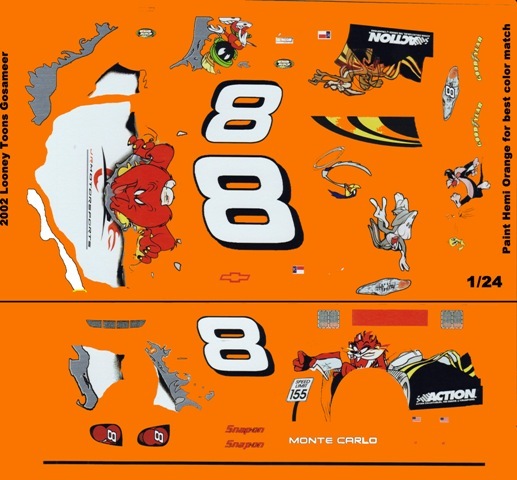 8 Dale Earnhardt jr Looney Tunes Gosameer 2003 1/25th – 1/24th Scale Decals