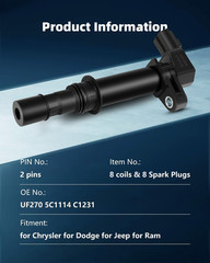UF270 Ignition Coil 8 Ignition Coils for 8 Iridium Spark Plugs 7092,For Jeep 200