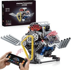 V8 Engine Model Kit – Realistic DIY Toy with App Control & LED Lights, 665 PCS