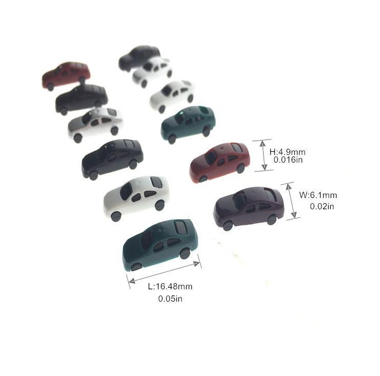 12pcs 1:250-300 Miniature Cars Model Toys Painted ABS Vehicle for Railway Train~