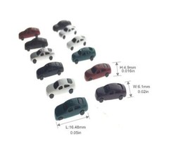 12pcs 1:250-300 Miniature Cars Model Toys Painted ABS Vehicle for Railway Train~
