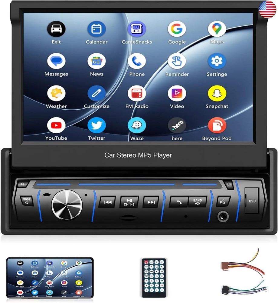 Car Stereo 7 inch Single Din Touch Screen Bluetooth Radio with Flip Out Carplay