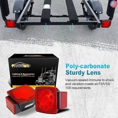 Partsam 12V Submersible Square Led Trailer Light,Red White LED Stop Turn Tail