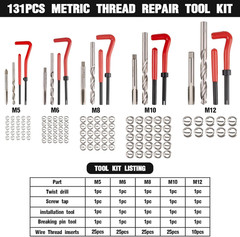 Premium 131-Piece Metric Helicoil Thread Repair Kit, Comprehensive HSS Drills, I