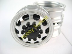 B Set 1/14 R/C 3-Axle 6X4 Tractor Truck ALLOY WHEELS BLACK Rims re Tamiya