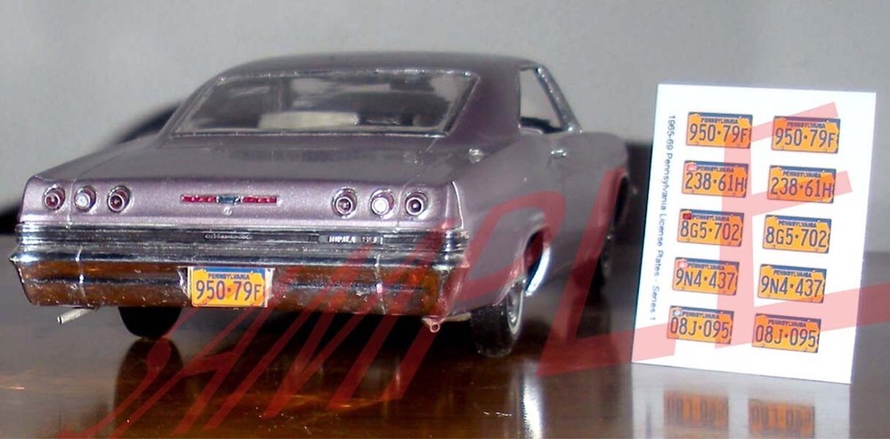 1965 – 1969 PENNSYLVANIA miniature LICENSE PLATES for 1/25 scale MODEL CARS—READ