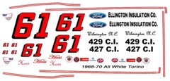 #61 Hoss Ellington 1968-70 Ford Torino 1/24th – 1/25th Scale Decals