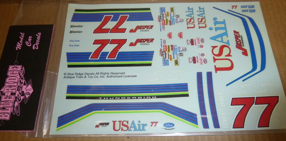BLUE RIDGE DECALS #77 GREG SACKS JASPER ENGINES USA AIR FORD THUNDERBIRD 1/24