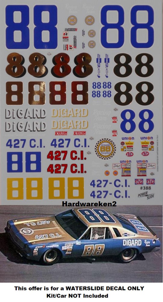 NASCAR DECAL #88 DiGARD RACING 1973-1974 CHEVROLET CHEVELLE DONNIE ALLISON 1/25
