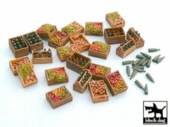 Black Dog 1/48 Food Supplies #2 Wooden Vegetable Crates, Bottles, Holders T48011