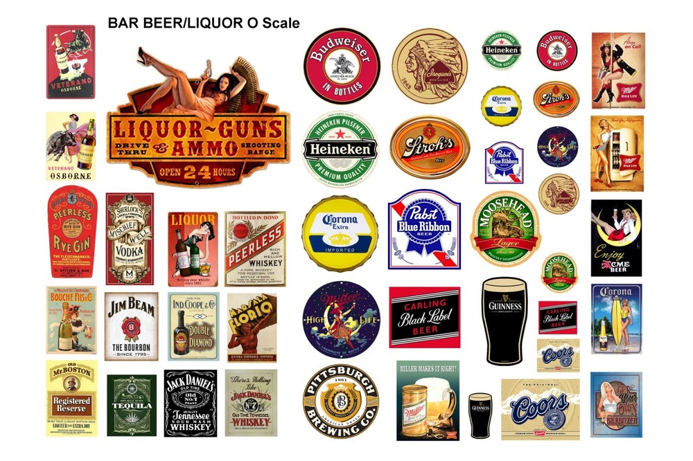 1:48 O scale model bar beer liquor alcohol signs